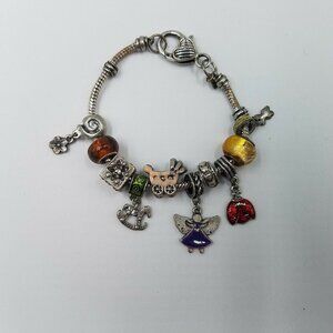 RMN Roman Baby Theme 7 1/2" Charm Bracelet‎ Rocking Horse Carriage Enamel Glass